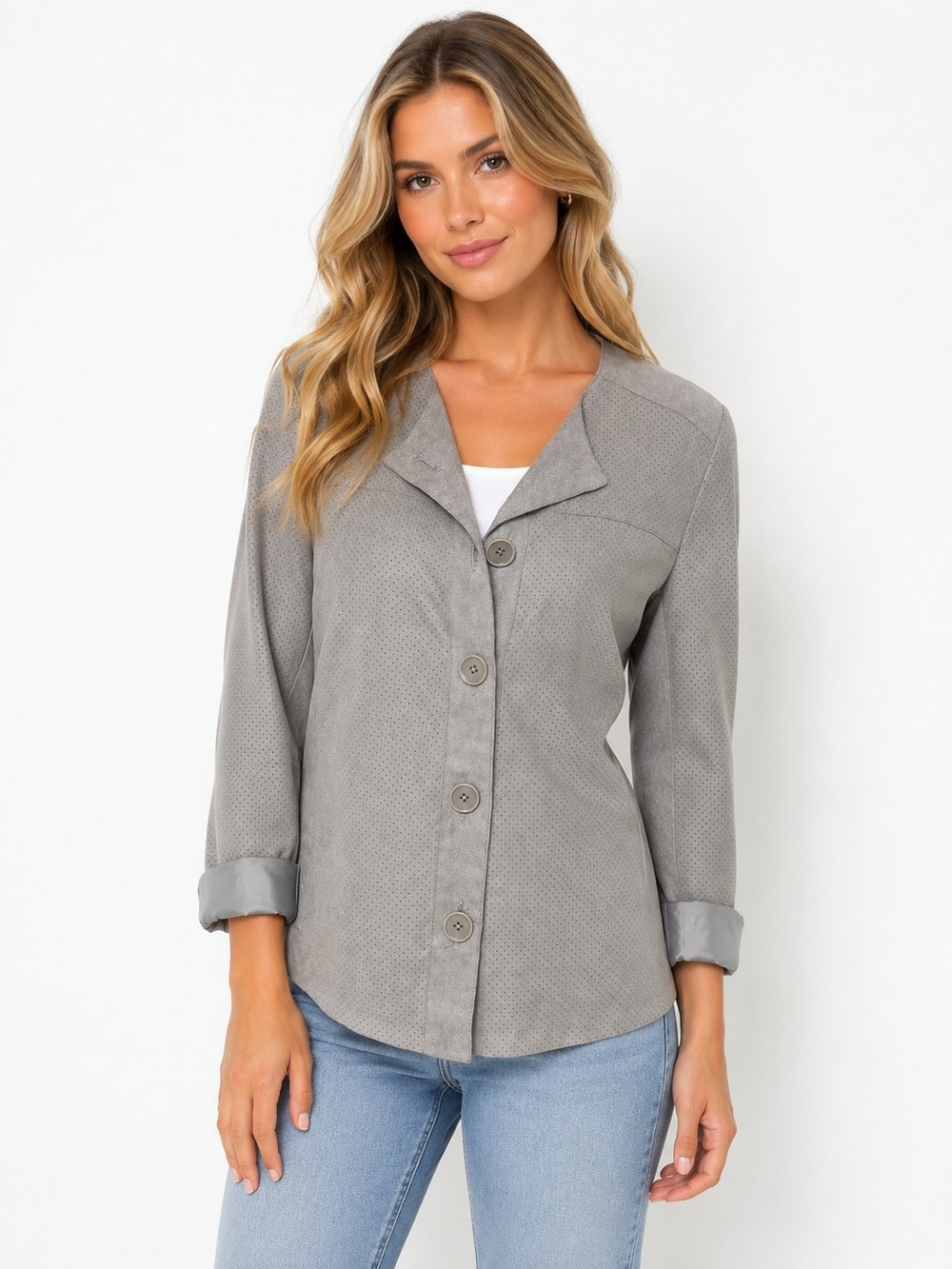 Liz Claiborne Gray Button-Front Shirt Jacket